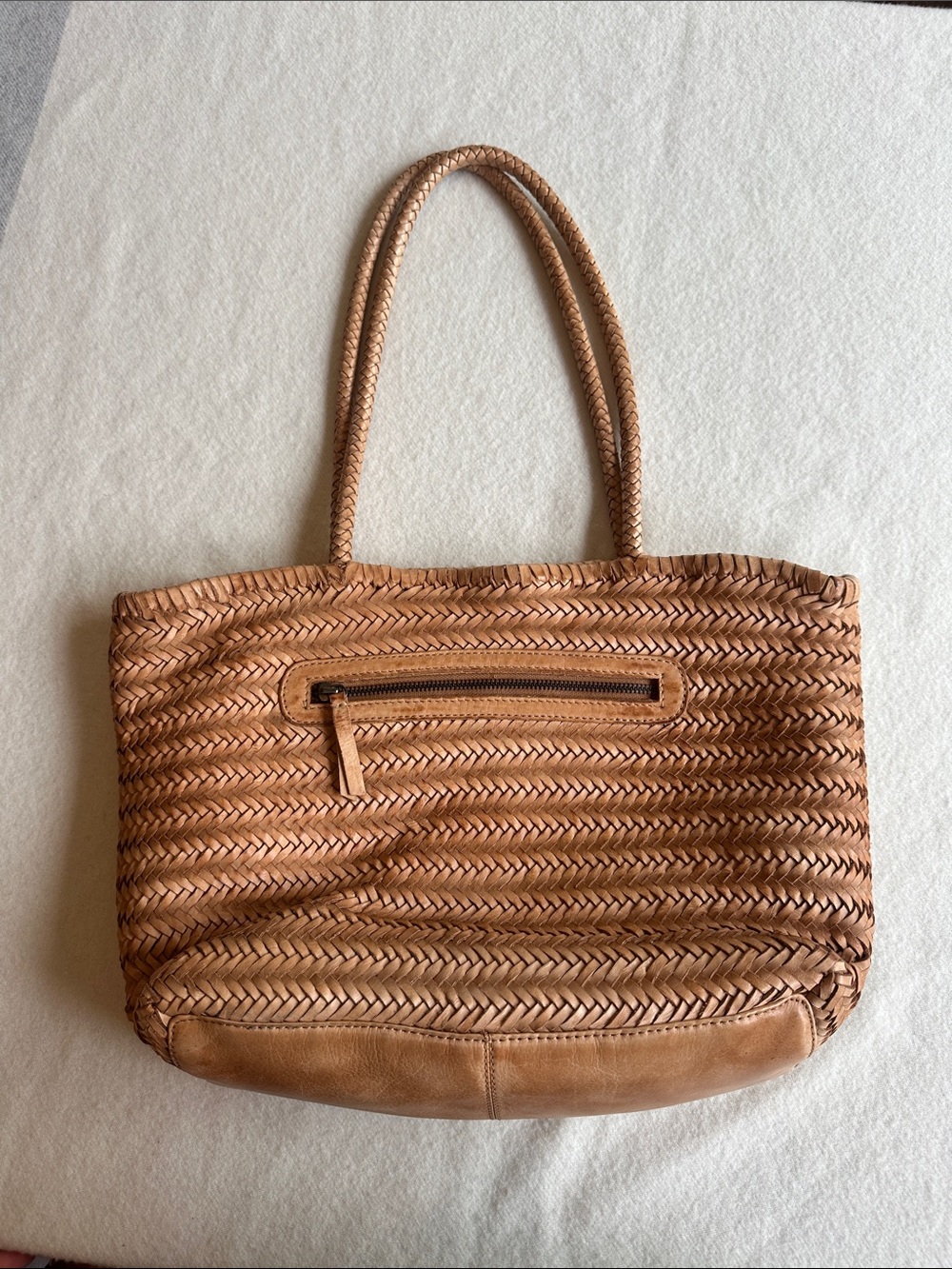 Woven genuine Leather Tote in Light Brown - Picture 2 of 4
